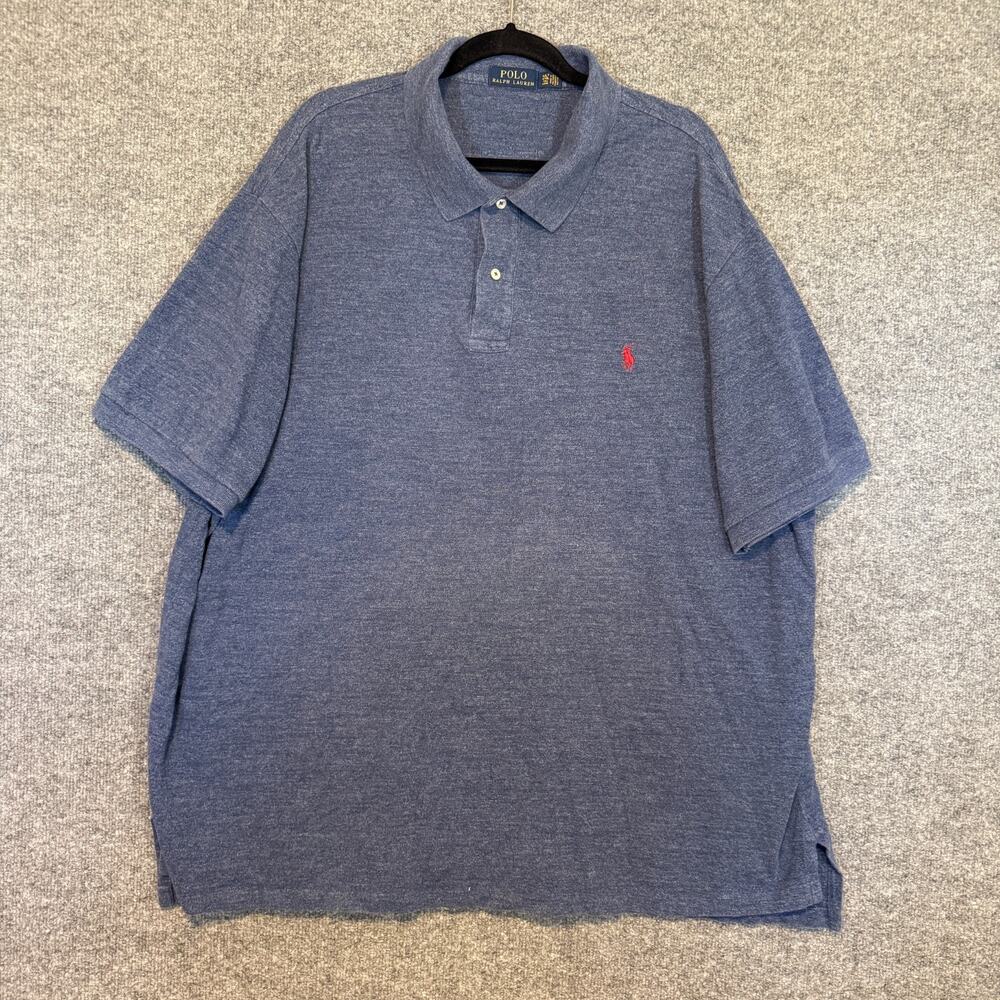 Polo Ralph Lauren Shirt Mens 4XLT‎ Blue Short Sleeve Polo Red Pony Cotton Casual